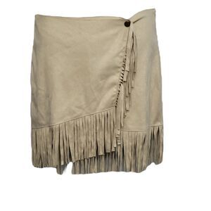 NEW COTTON CANDY fringe skirt wrap beige festival vegan mini M‎
